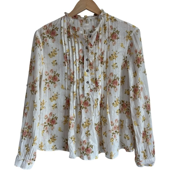REBECCA TAYLOR La Vie Madeleine Floral Blouse | Ivory 1/2 Button Front Top Small - Picture 1 of 8